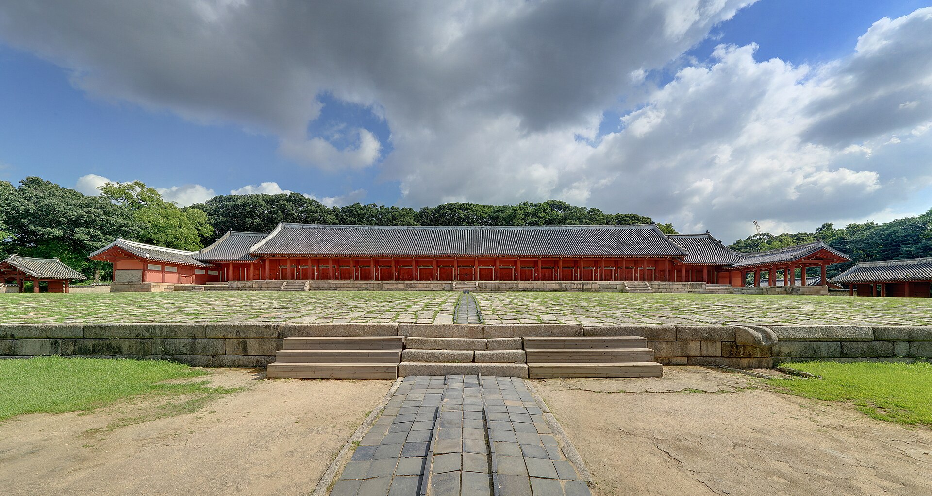 An archival wide view of Jeongjeon and its forecourt.