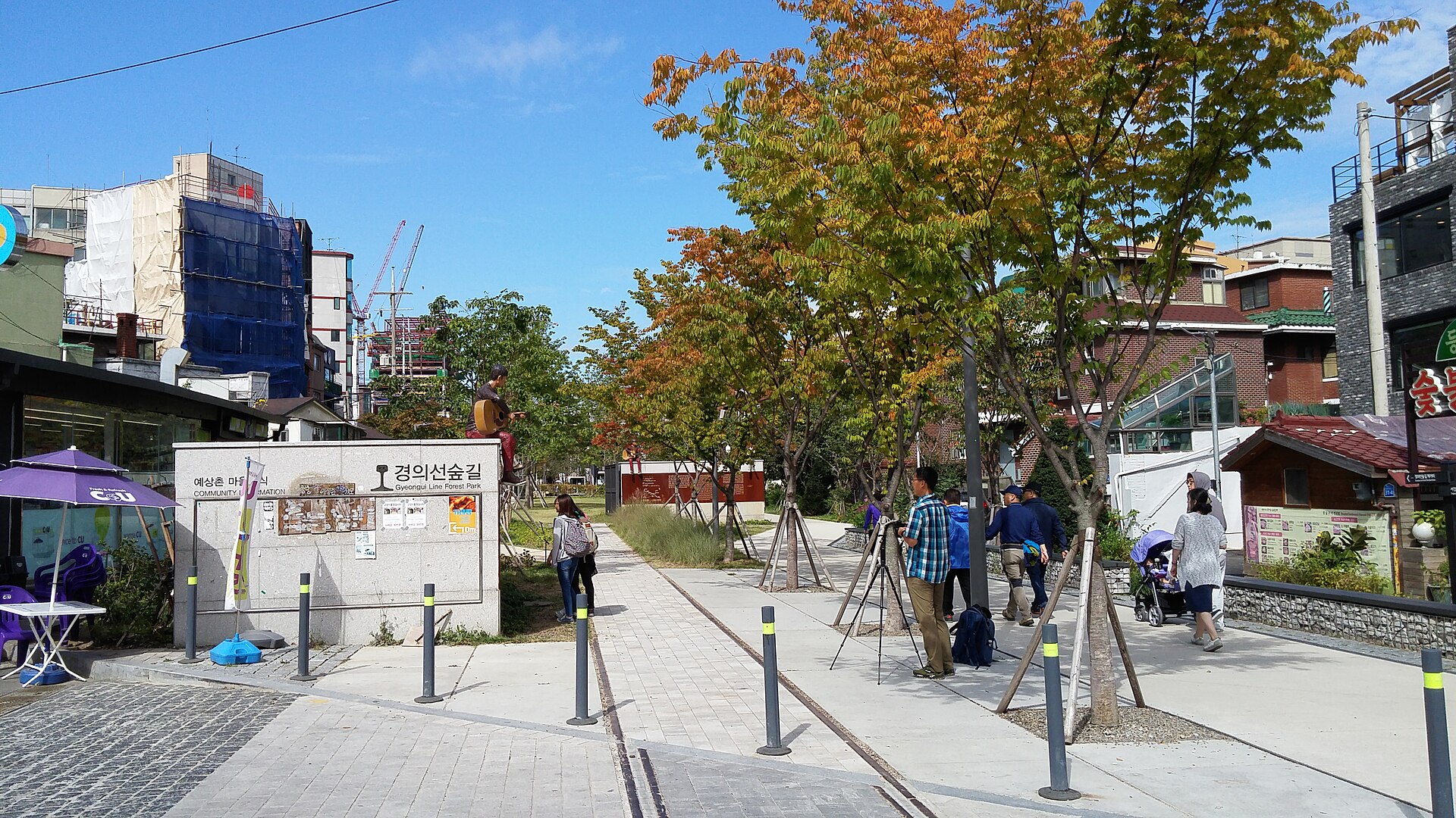 The park corridor meeting its surrounding streets.