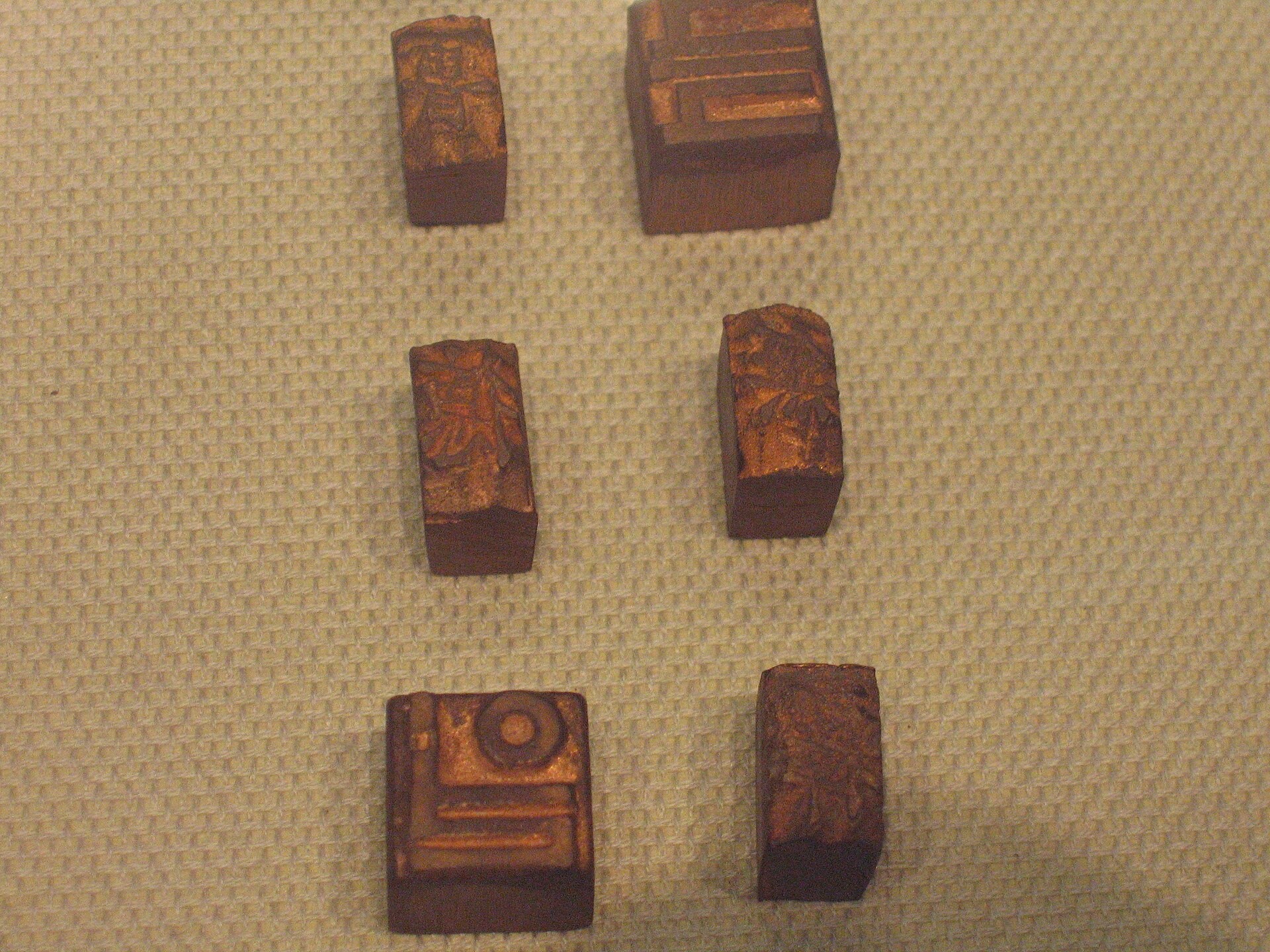 Metal type pieces in a museum display