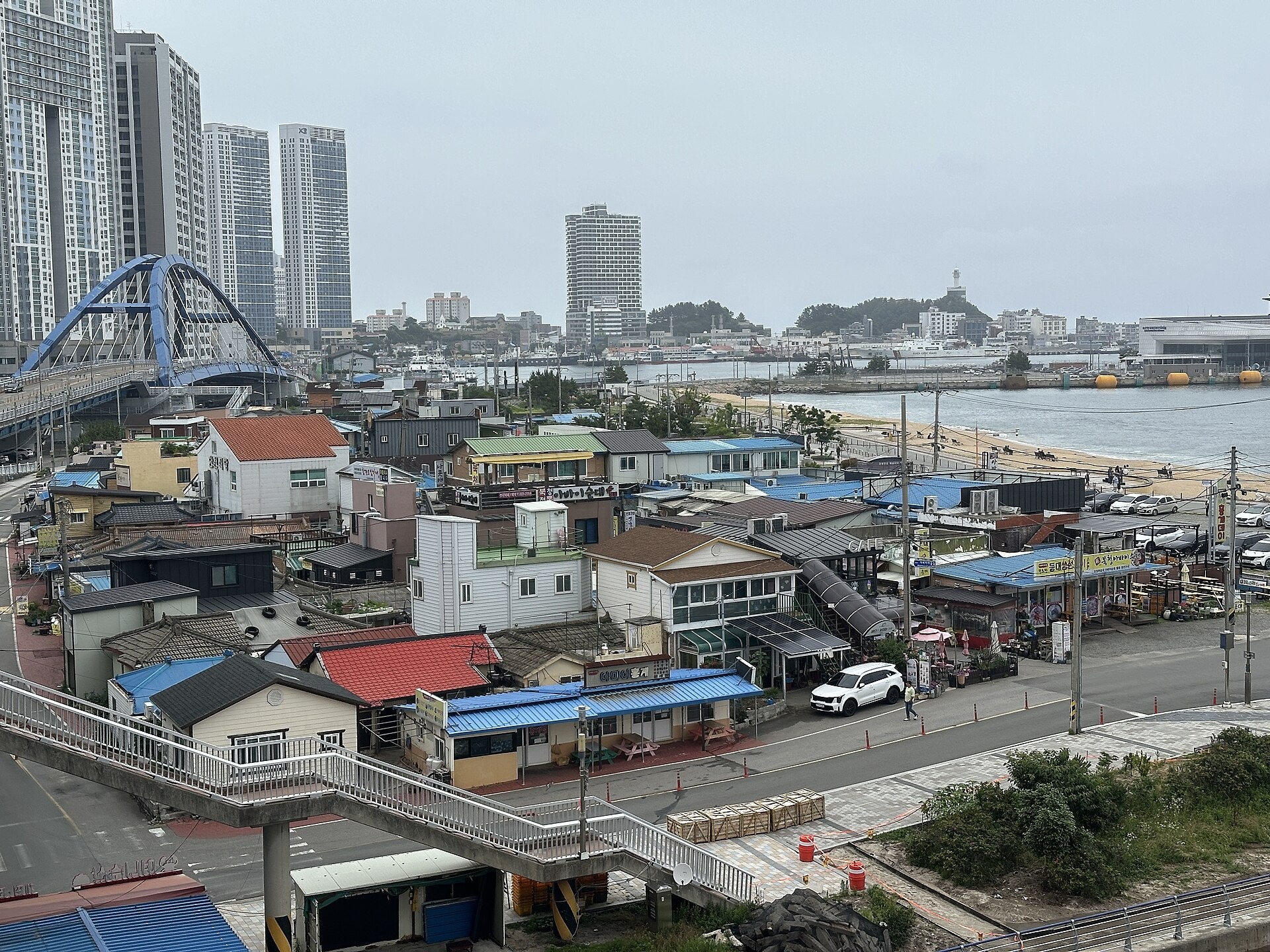 Abai Village, bridge and coastline seen from above